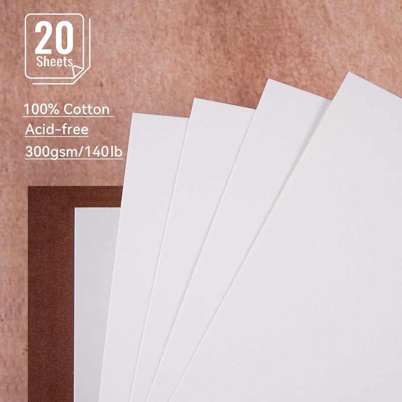 Lightwish Watercolor Sketchbook,100% Cotton Acid Free Watercolor Journal,300gsm/140lb Hot Press Watercolor Paper for Artists,Adults,Students,20 Sheets,9.25 * 6.3 Inches - Image 2
